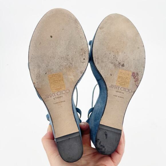 Jimmy Choo Blue Denim Bing 120 Crystal Embellished Wedge Sandal size IT 39 - Picture 13 of 15